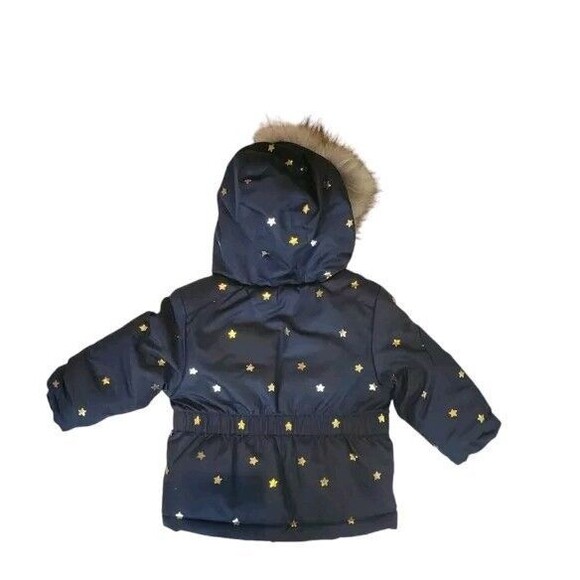 Cat & Jack Girls Black Gold Stars Hooded Snow Winter Parka Lined Jacket 12m New - Picture 8 of 9